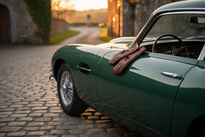 Lederen handschoenen met racing green oldtimer